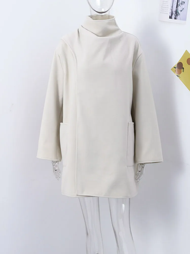 Fashion Scarf Collar Coats For Women 2024 Winter Autumn Loose Long Sleeve Warm Jacket Female Street Chic Office Lady Overcoats