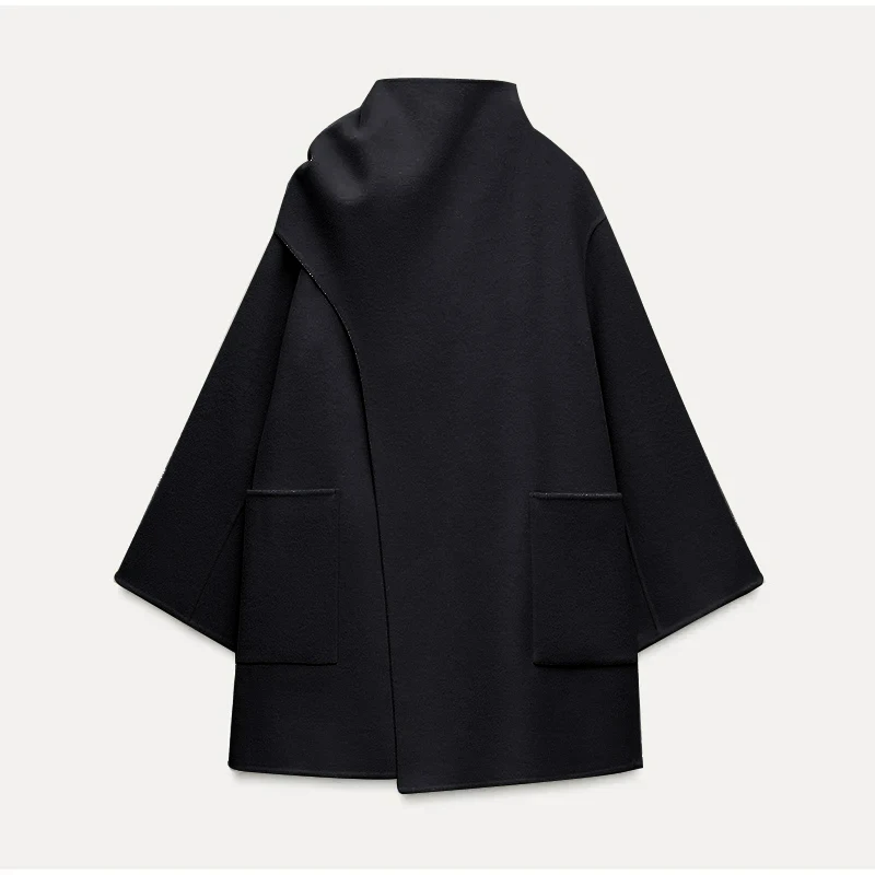 Fashion Scarf Collar Coats For Women 2024 Winter Autumn Loose Long Sleeve Warm Jacket Female Street Chic Office Lady Overcoats