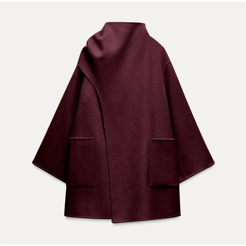 Fashion Scarf Collar Coats For Women 2024 Winter Autumn Loose Long Sleeve Warm Jacket Female Street Chic Office Lady Overcoats