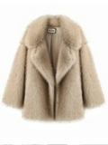 2024 Winter New Fashion Brown Fluffy Fur Coat Women Luxury Big Fur Collar Faux Fox Fur Jacket Female High Street Warm Outwear